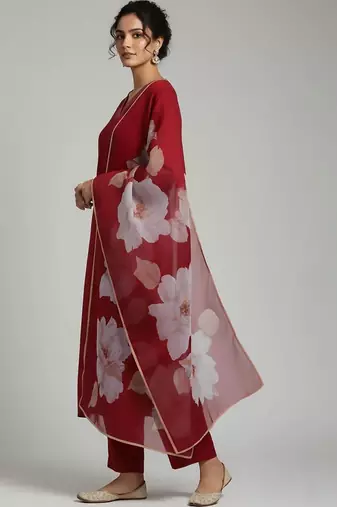 everyday workwear women kurta with trousers with dupatta