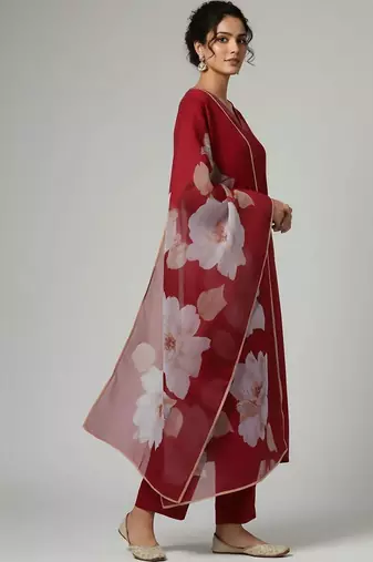 everyday workwear women kurta with trousers with dupatta