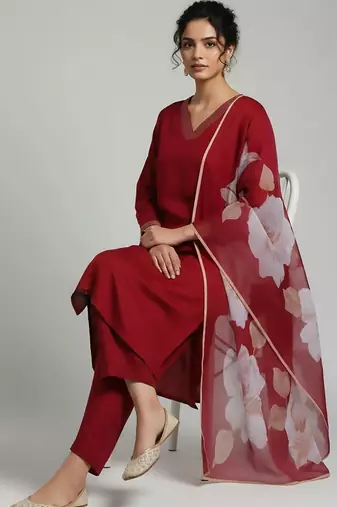 everyday workwear women kurta with trousers with dupatta