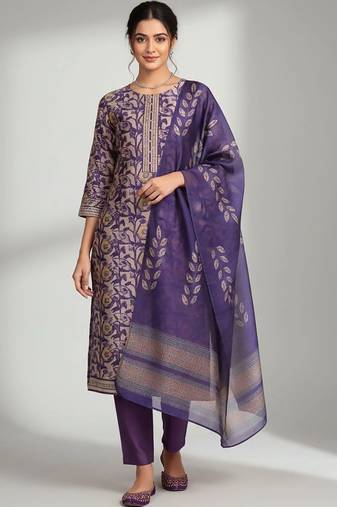 structured women printed kurta with trousers with dupatta