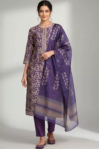 structured women printed kurta with trousers with dupatta
