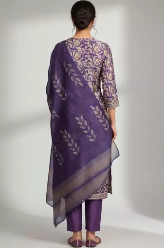 structured women printed kurta with trousers with dupatta