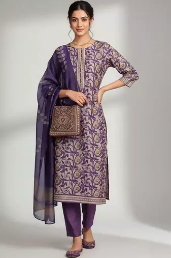 structured women printed kurta with trousers with dupatta