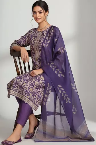 structured women printed kurta with trousers with dupatta
