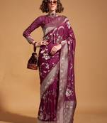 burgundy floral zari poly georgette banarasi saree
