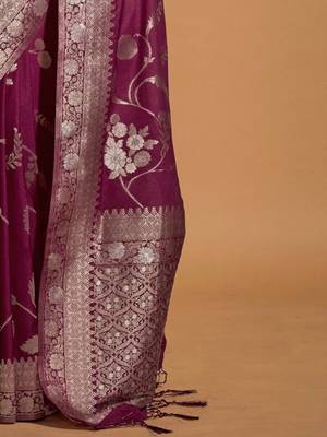 burgundy floral zari poly georgette banarasi saree 5