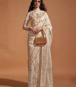 cream woven design zari poly georgette banarasi saree