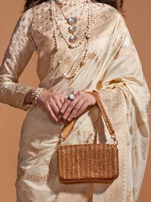 cream woven design zari poly georgette banarasi saree 4