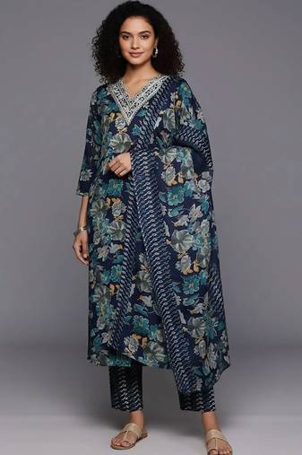 formal women printed kurta with trousers with dupatta