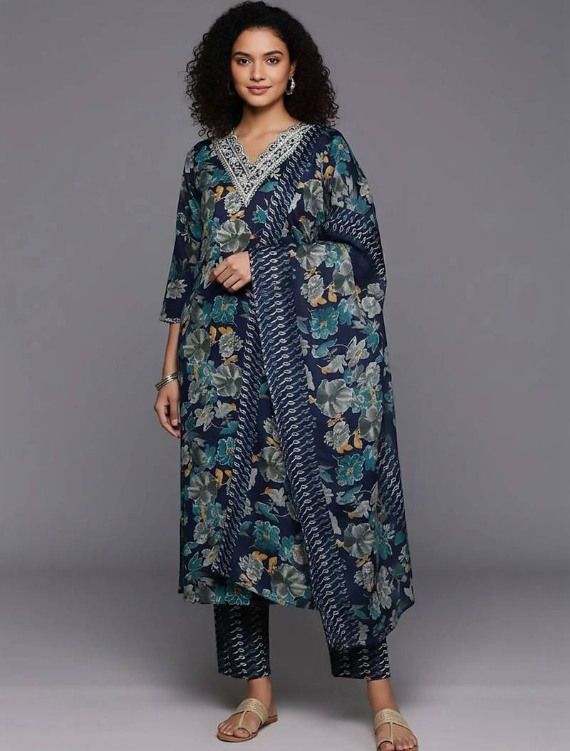 formal women printed kurta with trousers with dupatta