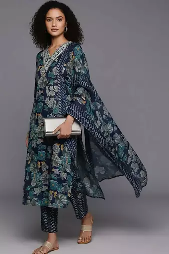 formal women printed kurta with trousers with dupatta