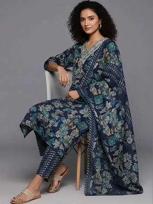 formal women printed kurta with trousers with dupatta 6