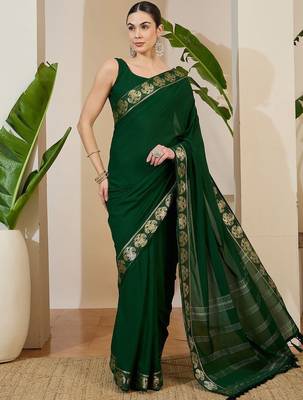 green ethnic motifs zari silk blend mysore silk saree 3