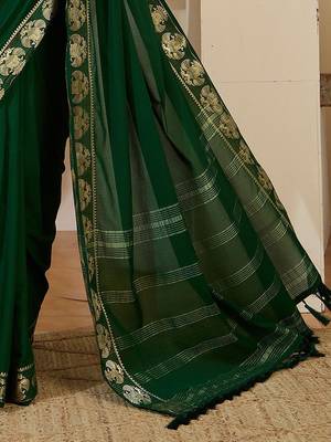 green ethnic motifs zari silk blend mysore silk saree 5