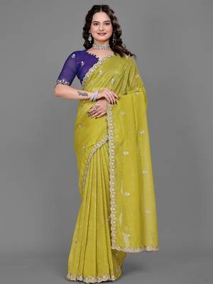 olive embellished zari poly chiffon saree 1