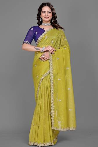 olive embellished zari poly chiffon saree