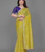 olive embellished zari poly chiffon saree