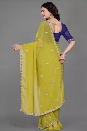 olive embellished zari poly chiffon saree