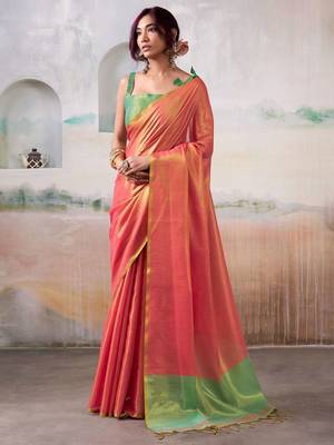 peach zari deatiled tissue saree 1