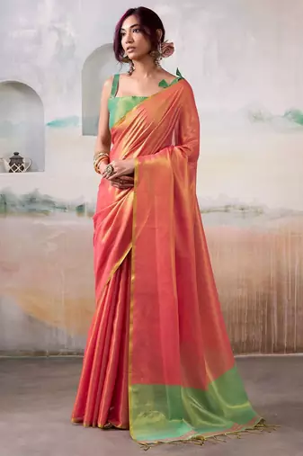 peach zari deatiled tissue saree