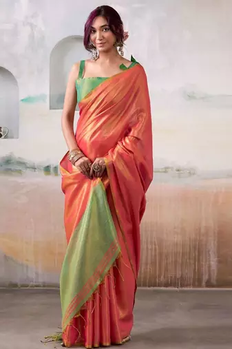 peach zari deatiled tissue saree