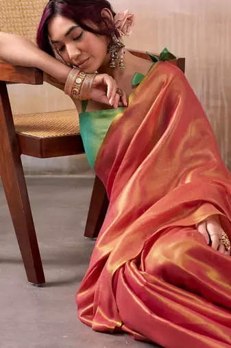 peach zari deatiled tissue saree