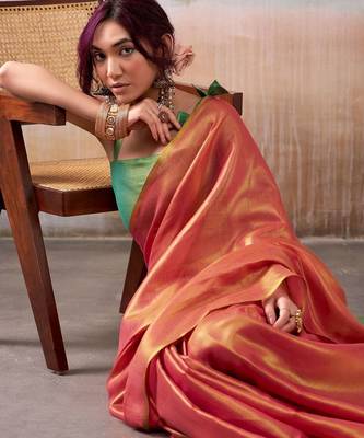 peach zari deatiled tissue saree 4