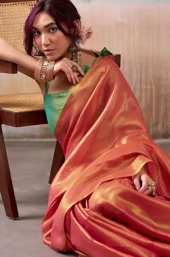 peach zari deatiled tissue saree
