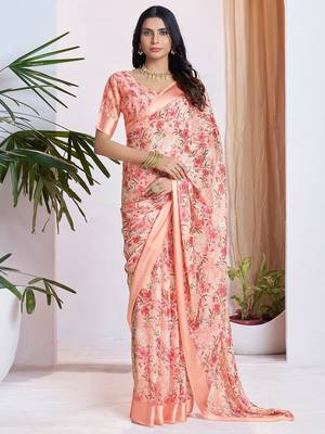 peach floral pure georgette ready to wear saree 1