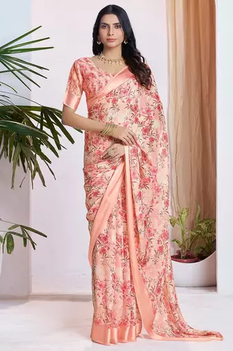 peach floral pure georgette ready to wear saree