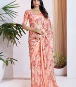 peach floral pure georgette ready to wear saree