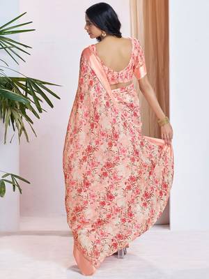 peach floral pure georgette ready to wear saree 2