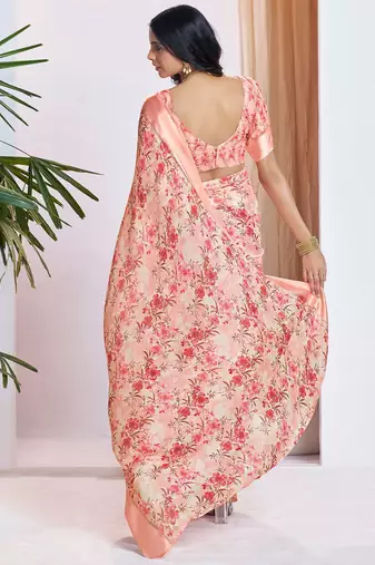 peach floral pure georgette ready to wear saree