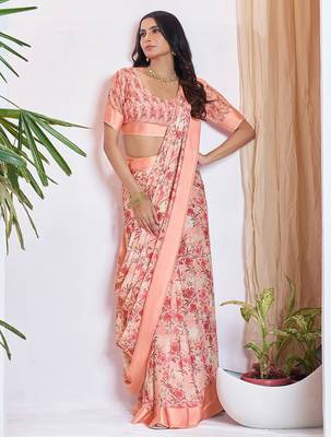 peach floral pure georgette ready to wear saree 3