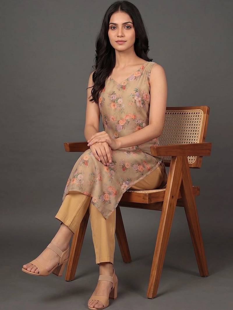 smart women printed kurta with trousers