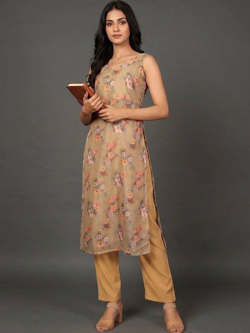 smart women printed kurta with trousers