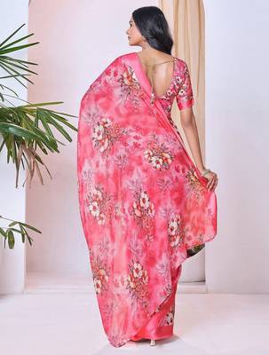 pink floral pure georgette ready to wear saree 2