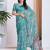 blue floral printed pure georgette ready to wear saree