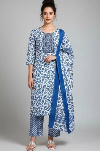 formal women printed kurta with trousers with dupatta
