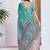 blue floral printed pure georgette ready to wear saree