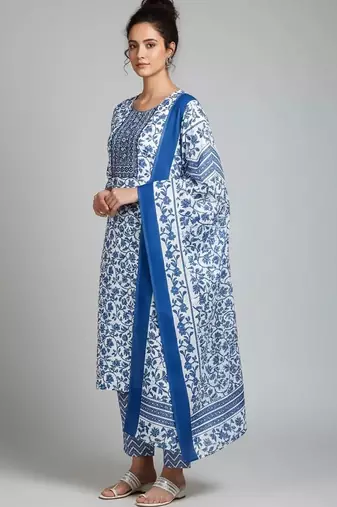 formal women printed kurta with trousers with dupatta