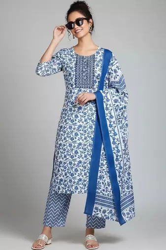 formal women printed kurta with trousers with dupatta
