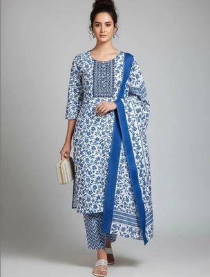 formal women printed kurta with trousers with dupatta 5
