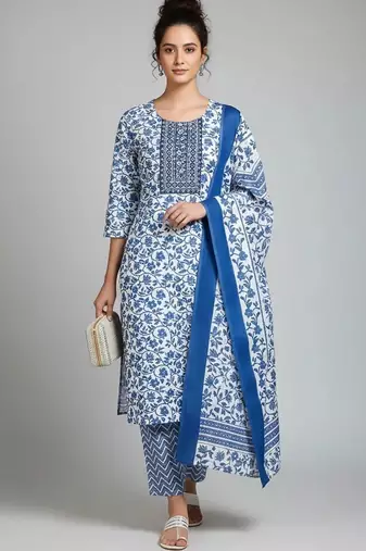 formal women printed kurta with trousers with dupatta
