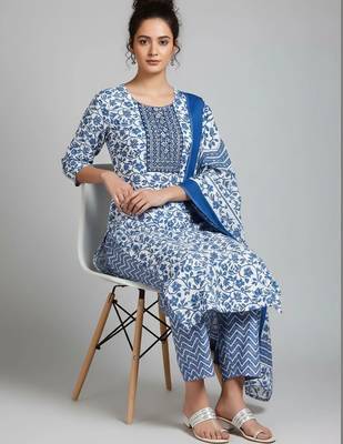 formal women printed kurta with trousers with dupatta 6
