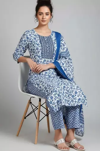 formal women printed kurta with trousers with dupatta