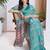 blue floral printed pure georgette ready to wear saree