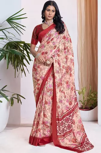 maroon floral printed pure georgette ready to wear saree
