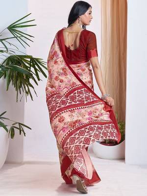 maroon floral printed pure georgette ready to wear saree 2