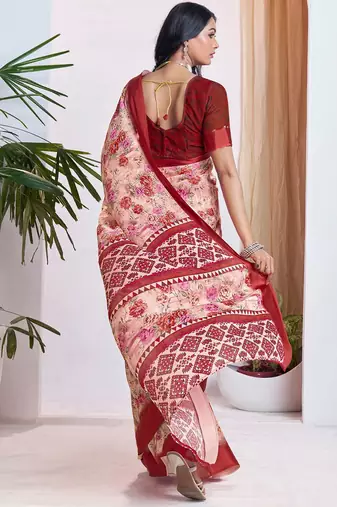 maroon floral printed pure georgette ready to wear saree